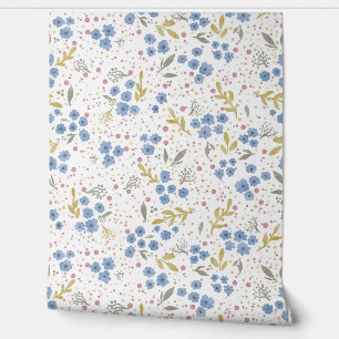 Blue Blossoms Watercolor Seamless Pattern Wallpaper