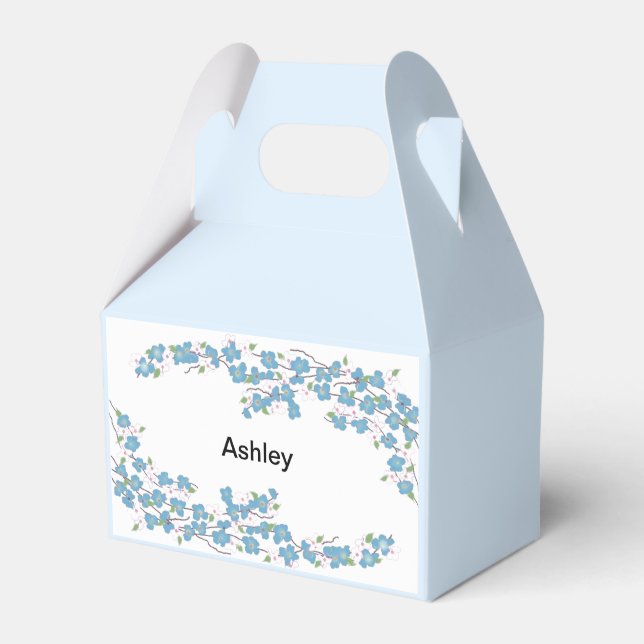 Blue Blossoms with Name Favour Box (Front Side)