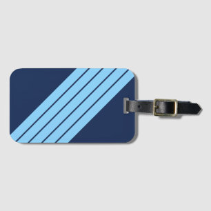 Blue + Blue Striped 70s 80s Classic Retro Stripes Luggage Tag