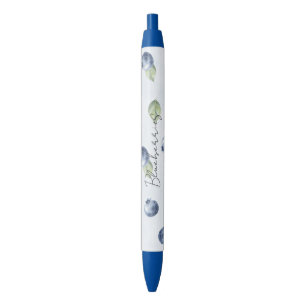 Blue Blueberries Fruit Black Ink Pen