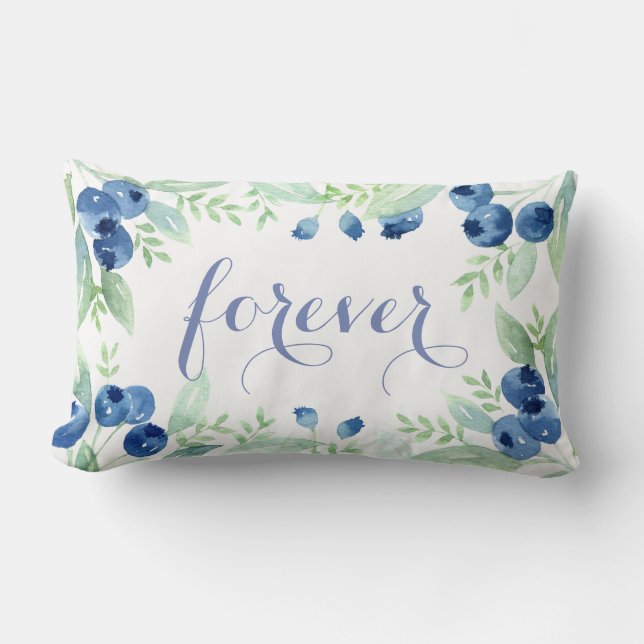 Blue Blueberry  Midsummer Rustic Wedding Forever Lumbar Cushion (Front)