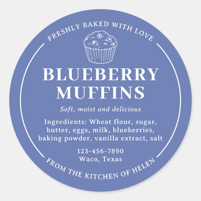Blue Blueberry Muffins Bakery Ingredient Label (Front)