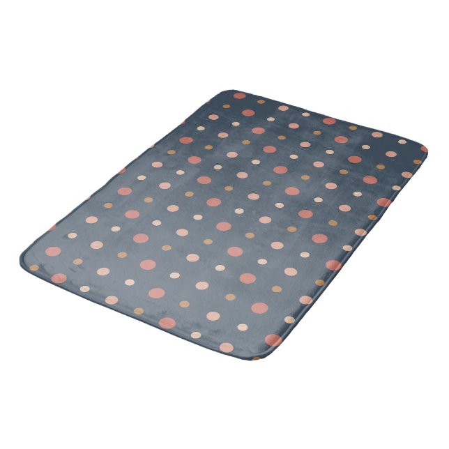 Blue, blush and gold dots bath mat (Angled)