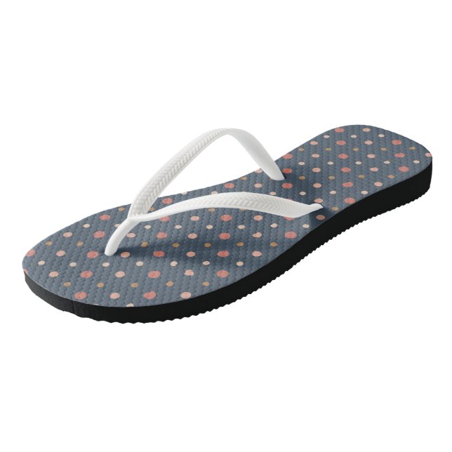 Blue, blush and gold dots flip flops (Angled)