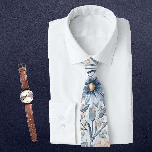 Blue & Blush Botanical Watercolor  Tie (Creator Uploaded)