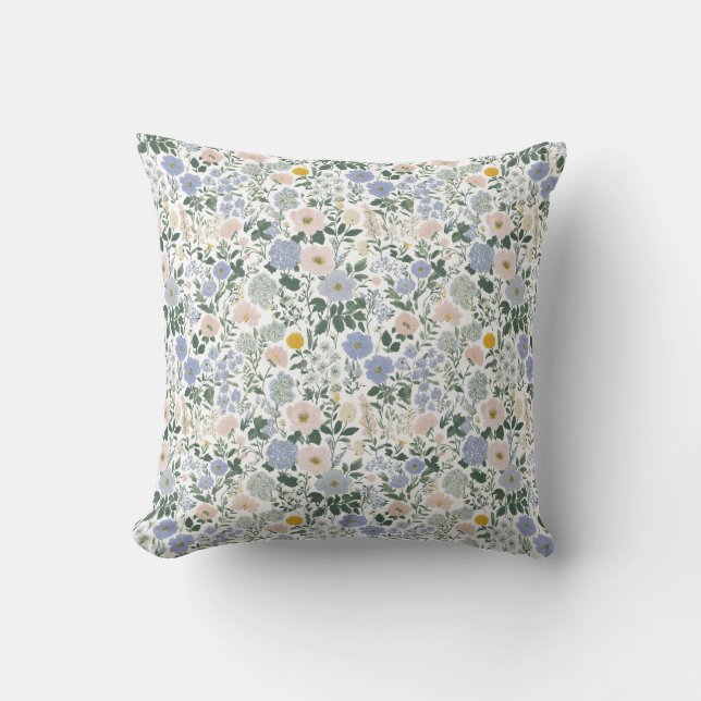 Blue Blush Cottagecore Wildflower Cushion (Front)