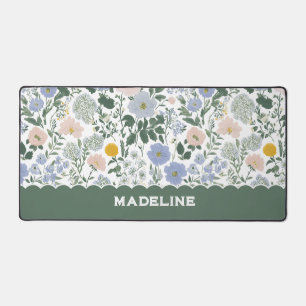 Blue Blush Cottagecore Wildflower Custom Name Desk Mat