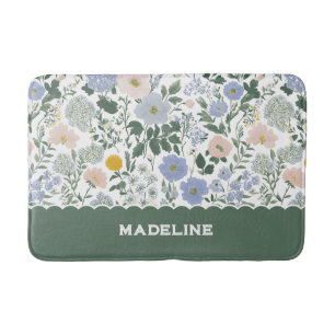 Blue Blush Cottagecore Wildflower Meadow Floral Bath Mat