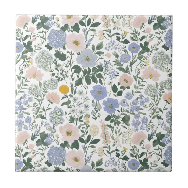Blue Blush Cottagecore Wildflower Tile (Front)