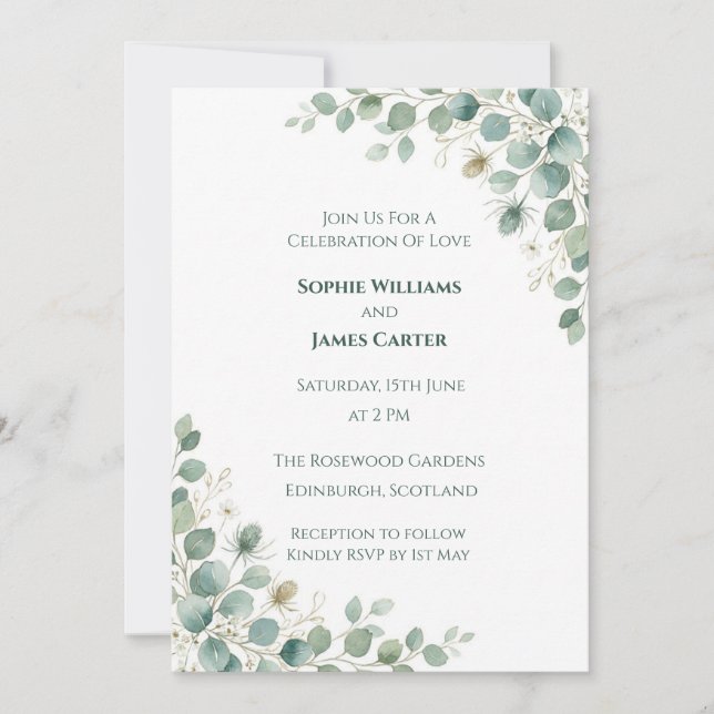 Blue Blush Floral Wedding Invitation (Front)