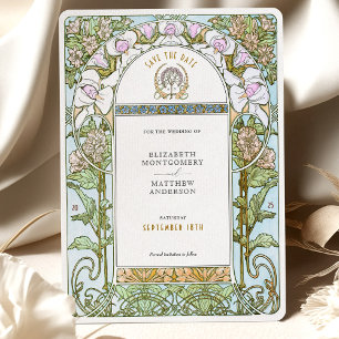 Blue & Blush Florals Art Nouveau Save the Date Invitation