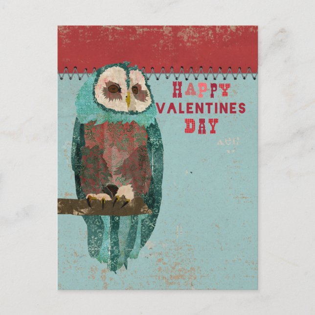 Blue Blush Owl Valentines Day Postcard (Front)