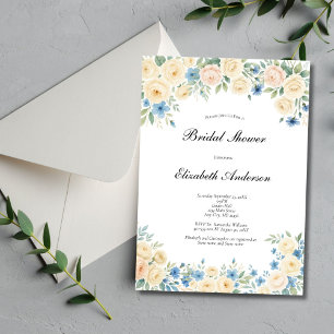 Blue Blush Pink Cream Floral Bridal Shower Invitation