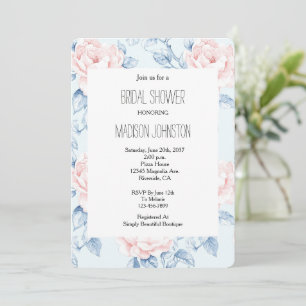 Blue Blush Pink Floral Bridal Shower Invitation
