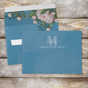 Blue Blush Pink Floral Return Address Custom Envelope