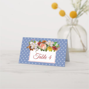 Blue Blush Pink Rose Rose Bouquet Table Card