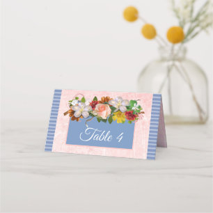 Blue Blush Pink Rose Rose Bouquet Table Card