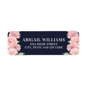 Blue Blush Pink Watercolor Floral Return Address