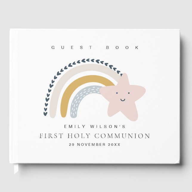 BLUE BLUSH RAINBOW STAR KIDS FIRST HOLY COMMUNION GUEST BOOK (Front)