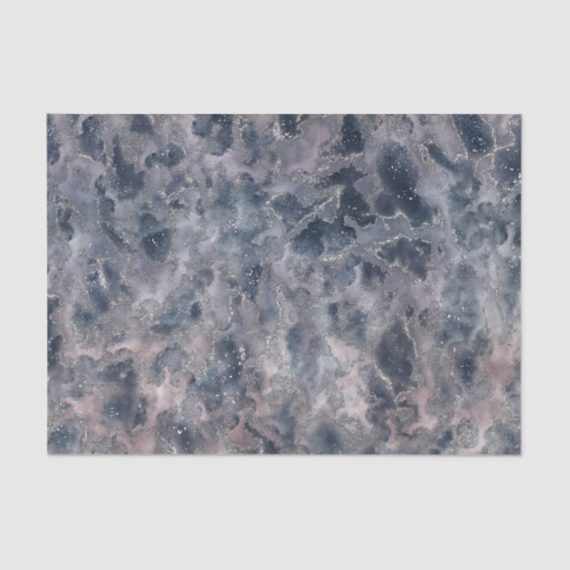 Blue & Blush Rose Pink Abstract Watercolor Stain Tissue Paper (Front)