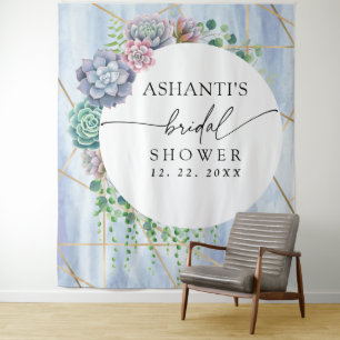 Blue Blush Succulent Bridal Shower Backdrop  Tapestry