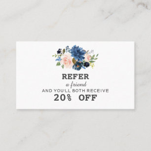 Blue Blush Watercolor Flowers Makeup Artist Referral Card