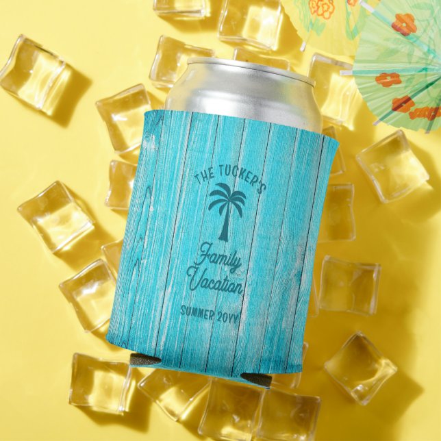 Blue Boards Tropical Palm Tree Summer Vacation Can Cooler (In Situ Summer)