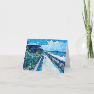 Blue Boardwalk Stroll Beach Watercolor Note Card