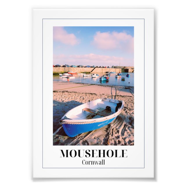 Blue Boat, Mousehole Harbour, Cornwall Photo Print (Front)