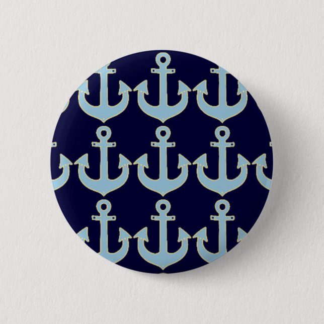 blue boat nautical anchor pattern 6 cm round badge (Front)