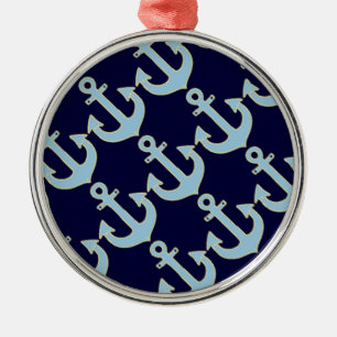 blue boat nautical anchor pattern metal tree decoration