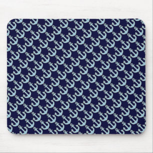 blue boat nautical anchor pattern mouse mat