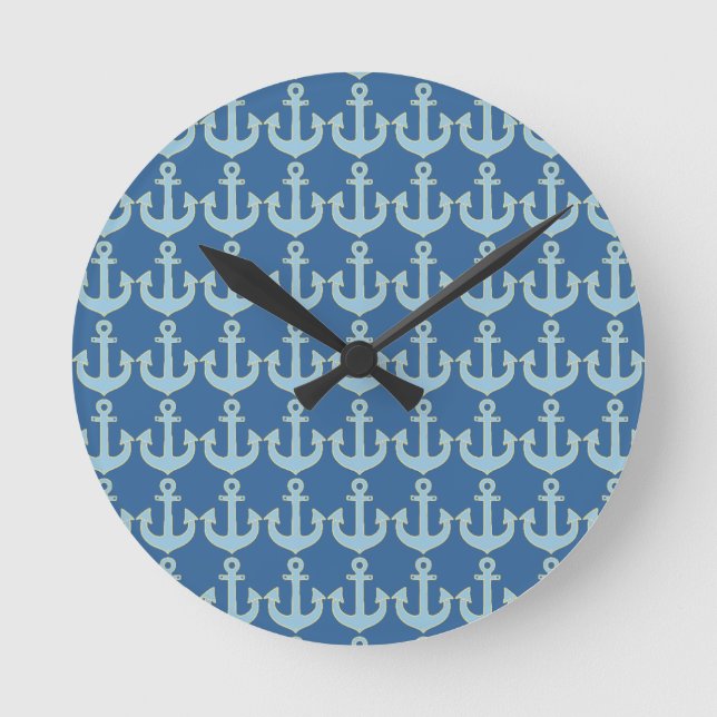 blue boat nautical anchor pattern round clock (Front)