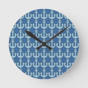 blue boat nautical anchor pattern round clock