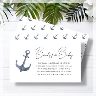 Blue Boat-Themed Baby Shower Book Request Enclosure Card