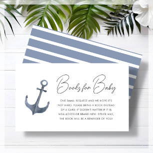 Blue Boat-Themed Baby Shower Book Request Enclosure Card