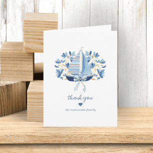 Blue Boats & Bows Baby Shower Thank You Card