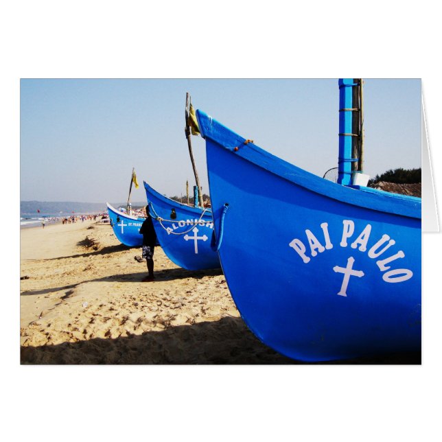Blue Boats on Candolim Beach Goa India (Front Horizontal)