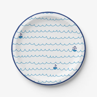 Blue Boats Waves Summer Party Nautical Ship Paper Plate