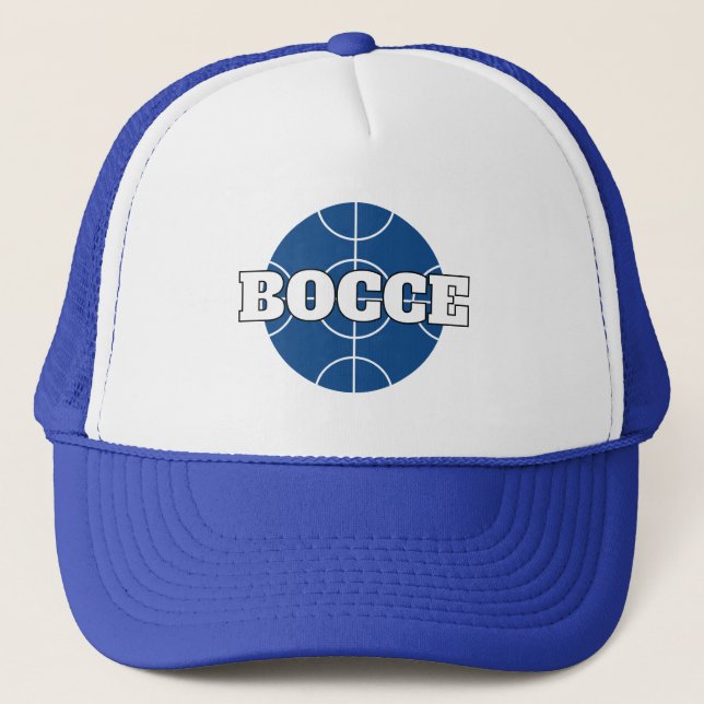 Blue Bocce Game Ball trucker hat with custom text (Front)