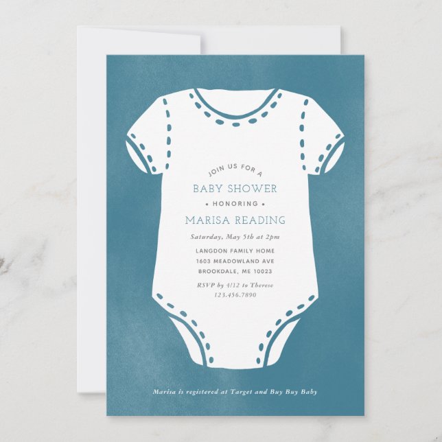 Blue Bodysuit Minimalist Baby Shower Invitation (Front)
