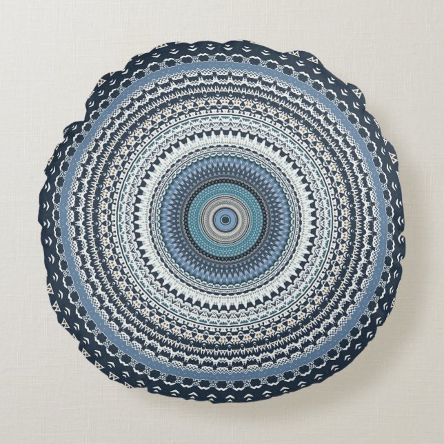 Blue Bohemian Boho Mandala   Round Cushion (Front)