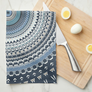 Blue Bohemian Boho Mandala   Tea Towel