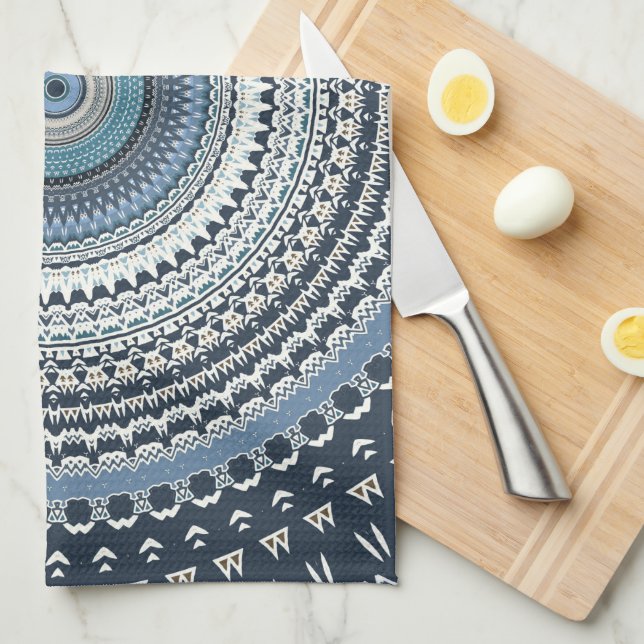 Blue Bohemian Boho Mandala   Tea Towel (Quarter Fold)