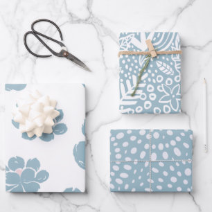 Blue Bohemian Floral Spring Wrapping Paper 