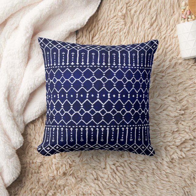Blue Bohemian Moroccan Style Throw Pillow (Blanket)