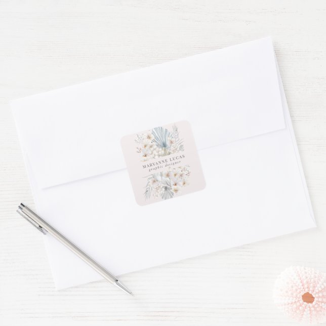 Blue Bohemian Pastel Floral Square Sticker (Envelope)