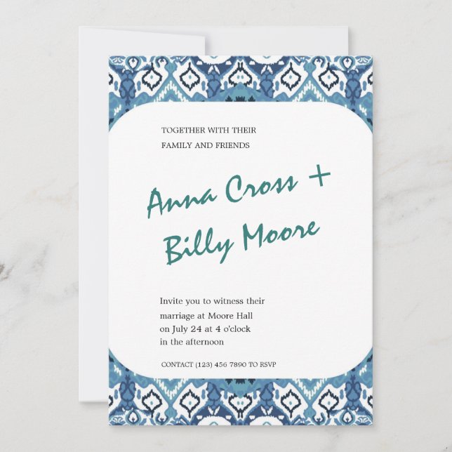 Blue Bohemian Wedding Invitation (Front)
