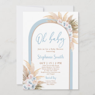 Blue Boho Arch Baby Shower Boy Invitation