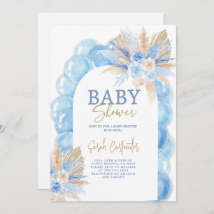 Blue Boho Arch Baby Shower Boy Invitation